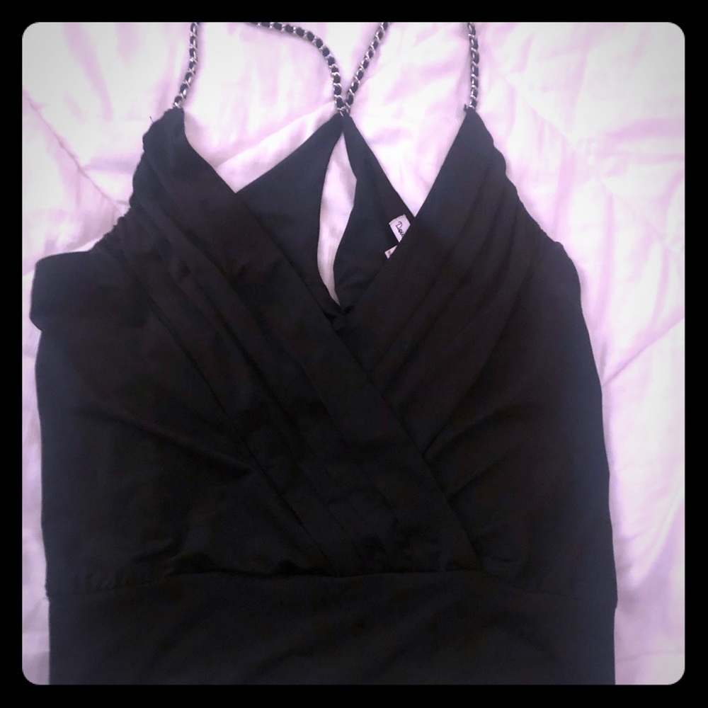 Double Zero - Black Crop Top with chain detail